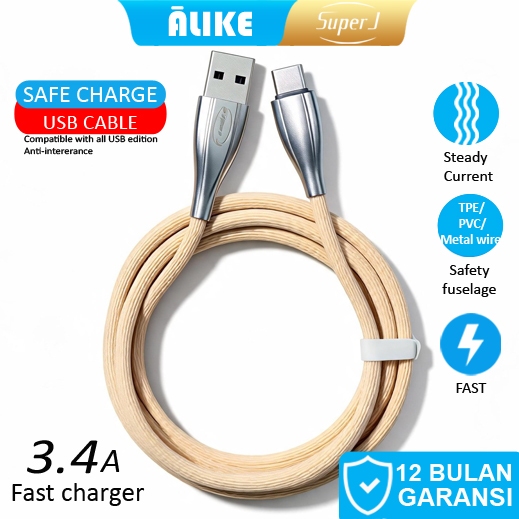ALIKE Kabel Data Tipe-C J223 Kabel Pengisian Super Cepat 3A Kabel pengisian daya cocok untuk Android
