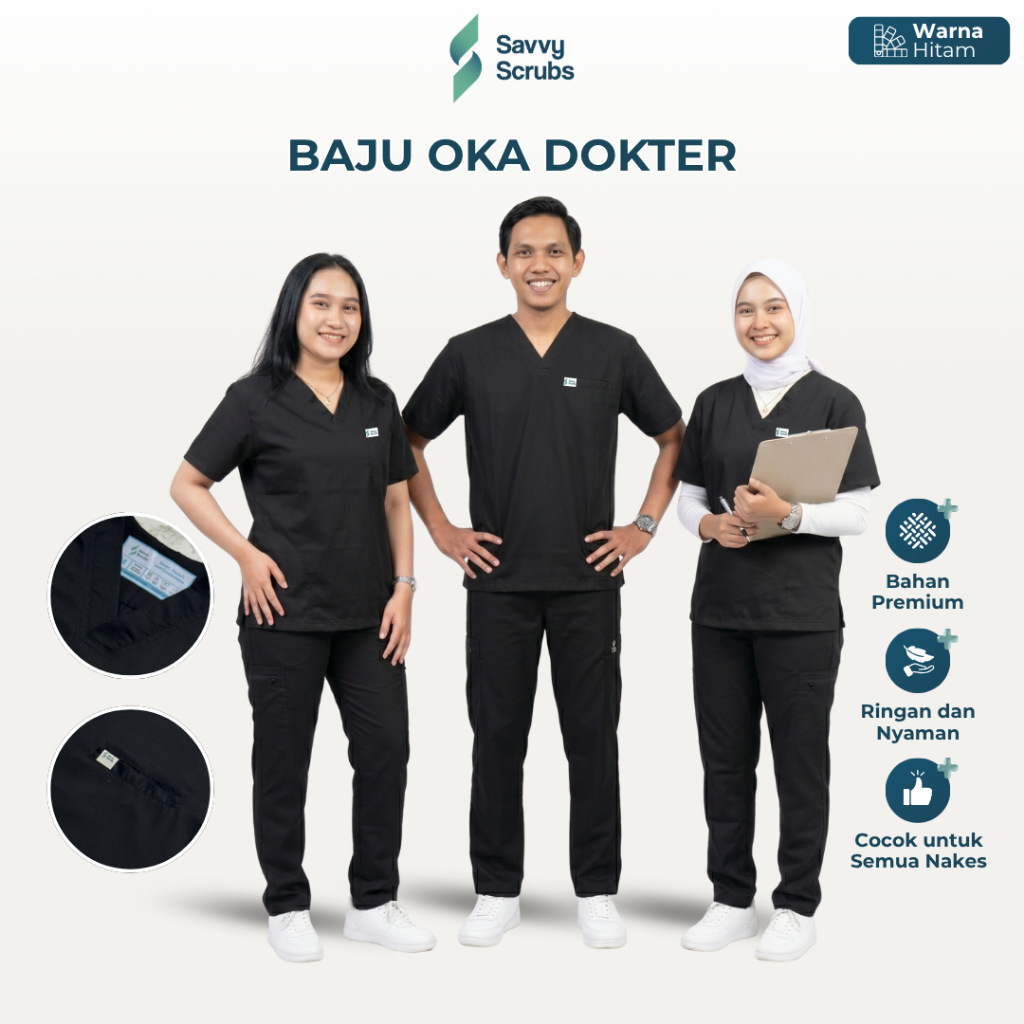 Baju Scrub Medis Ok Dokter Lengan Pendek Nakes Hitam Toyobo Premium