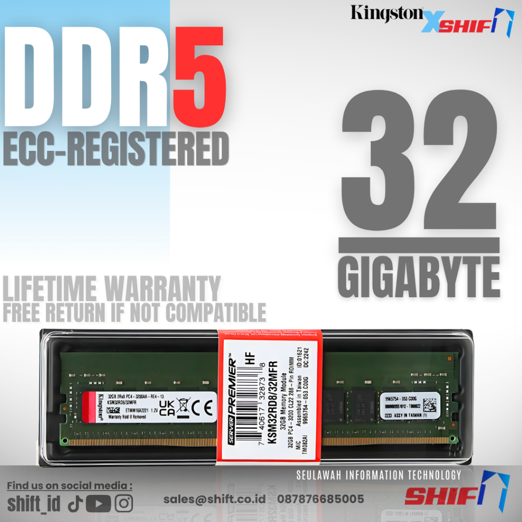 SHIFT - Kingston 32GB DDR5-5600 ECC Registered - ECC Reg - Garansi Lifetime - Server Memory - AMD Ep