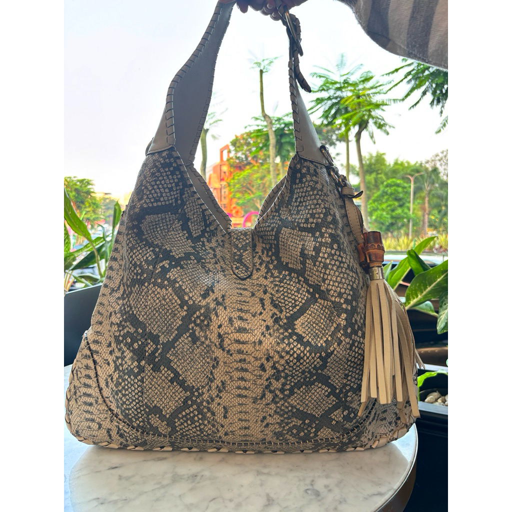 Tas Wanita Preloved Gu**i Motif Python Snake Print Hobo Bag Shoulder Bag Fashion Luxury