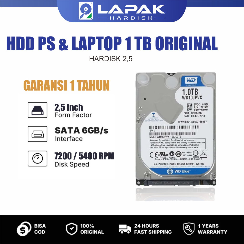 HDD LAPTOP 1TB / HDD NOTEBOOK 1TB / HARDISK 2.5