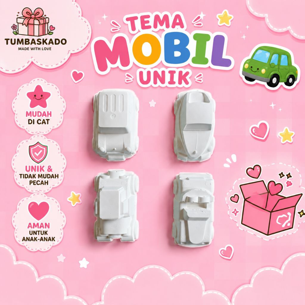 (1 PCS) Gypsum Painting tema Mobil / Mainan Anak Edukatif / Gypsum Mewarnai / Mainan Melukis Anak Pa