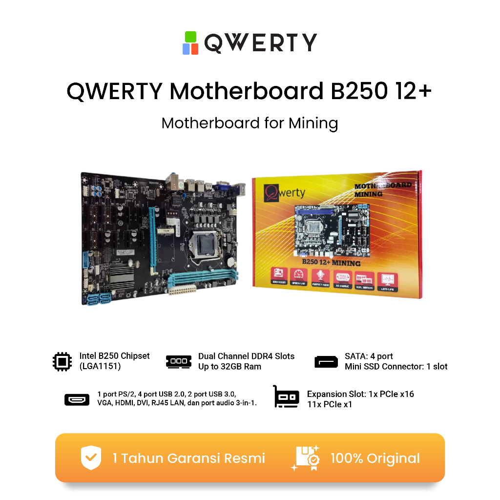 MOTHERBOARD QWERTY B250 12 SLOT PCIE SOCKET 1151 DDR4 GEN 6/7