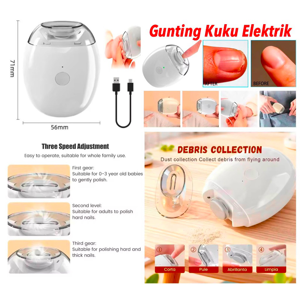 Gunting Kuku Elektrik Nail Trimmer Electric Nail Grinder Alat Pemotong Kuku Rechargeable Portable