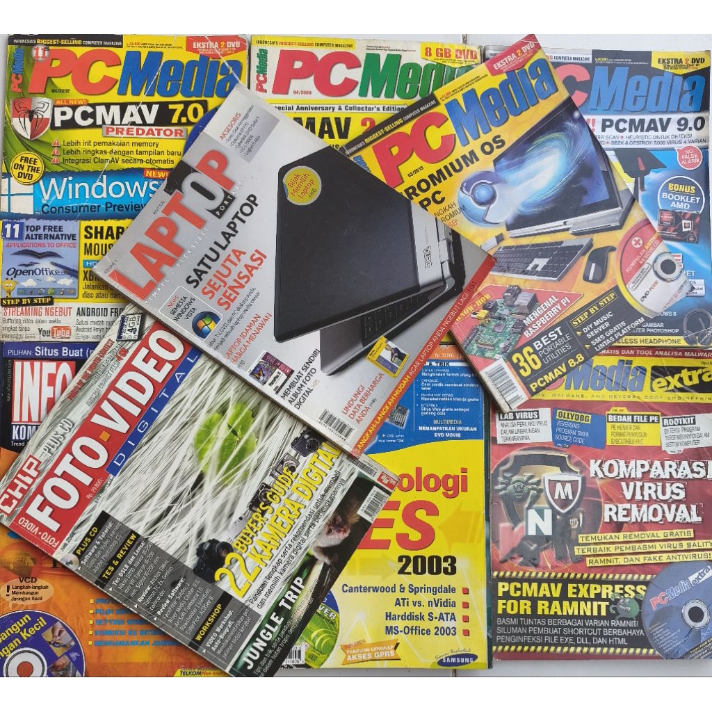 MAJALAH INFO. PC MEDIA. CHIP FOTO. LAPTOP CAMPUR JUDUL