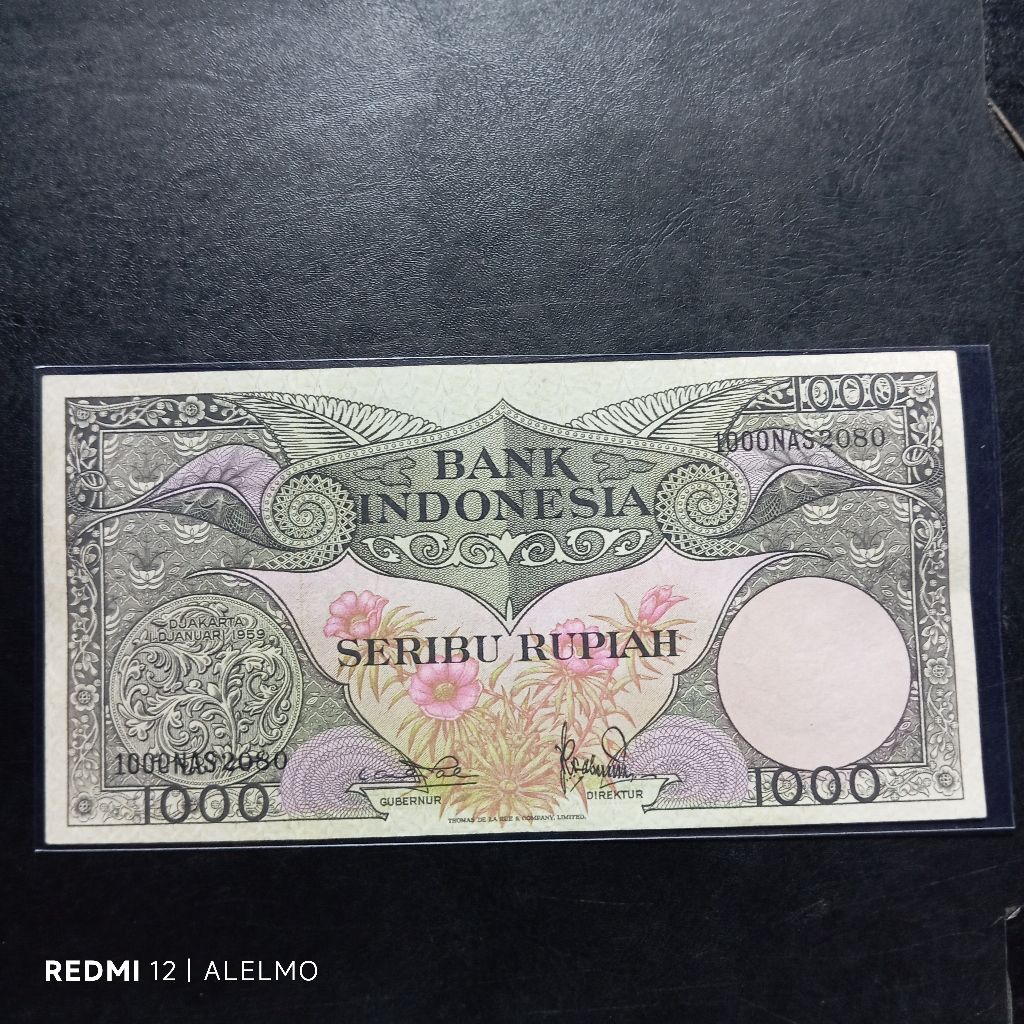 uang kertas 1000 rupiah seri bunga tahun 1959 bekas