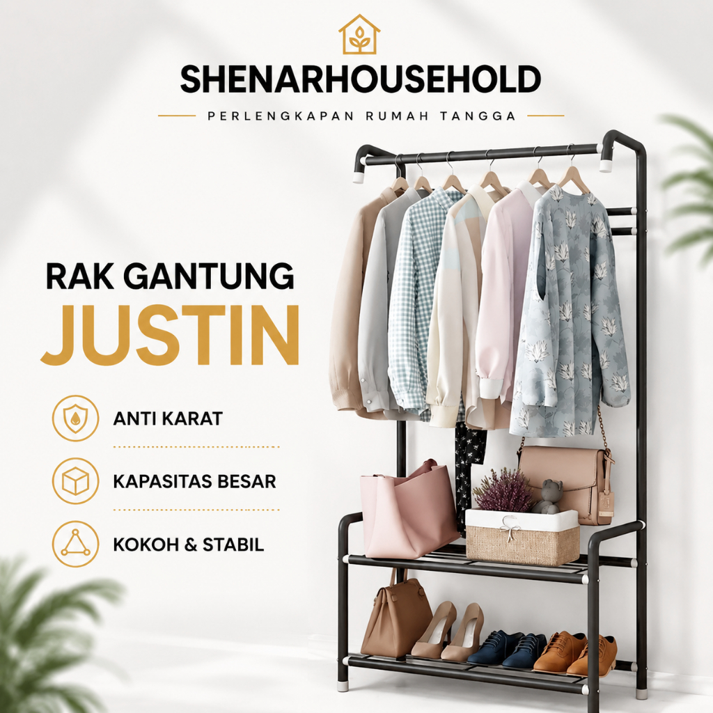 Rak Penyimpanan Tas Topi Sepatu Multifungsi Justin Rack Rak Serbaguna Tempat Sepatu Stand Hanger Jus