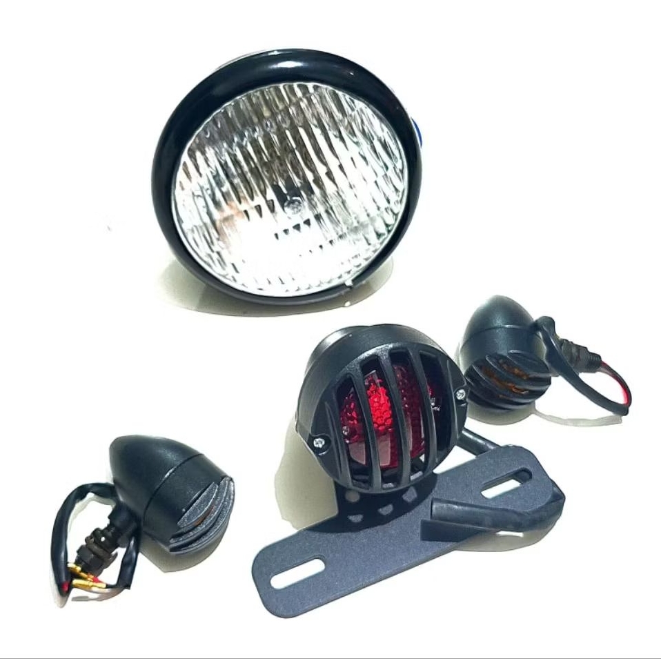 Lampu Headlamp Stop Lamp Lampu Belakang Sein Tralis hitam doff Motor Custom Retro Klasik Classic Uni