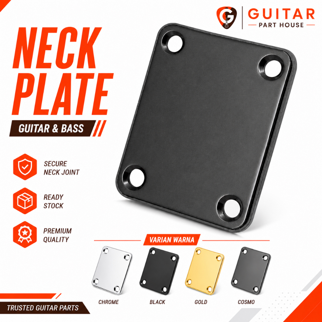 Neck Plate Gitar/Bass | Plat Sambungan Neck Gitar – Chrome / Gold / Black / Cosmo