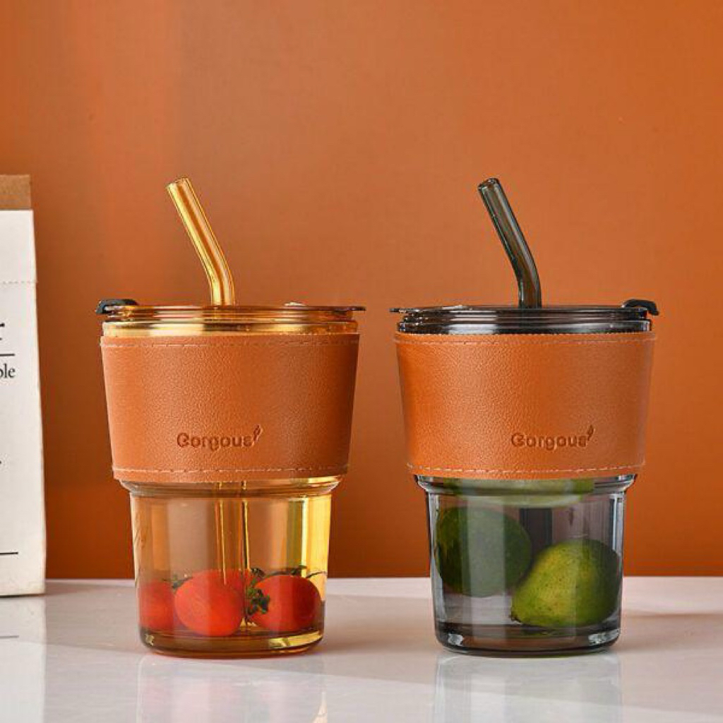 Souvenir Pernikahan Gelas Tumbler Aesthetic Kaca + Sedotan packaging Box Suvenir Khitan