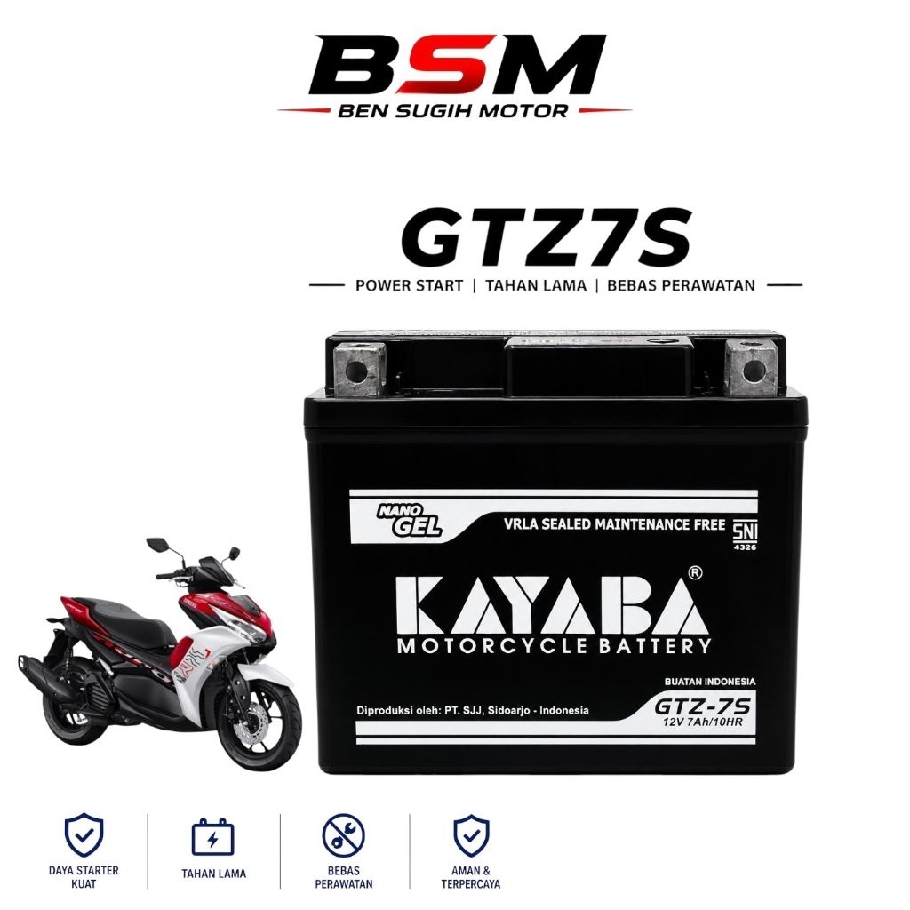 Aki Kering Aki KAYABA GTZ-7S NMAX 155, AEROX 155 ,Lexy 155 free maintenance