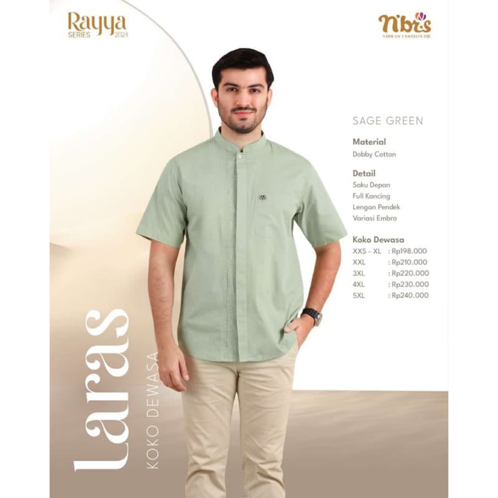 LARAS KOKO DEWASA SAGE GREEN NIBRAS/ATASAN KOKO NIBRAS/KOKO DEWASA NIBRAS LENGAN PENDEK HIJAU/BAJU M