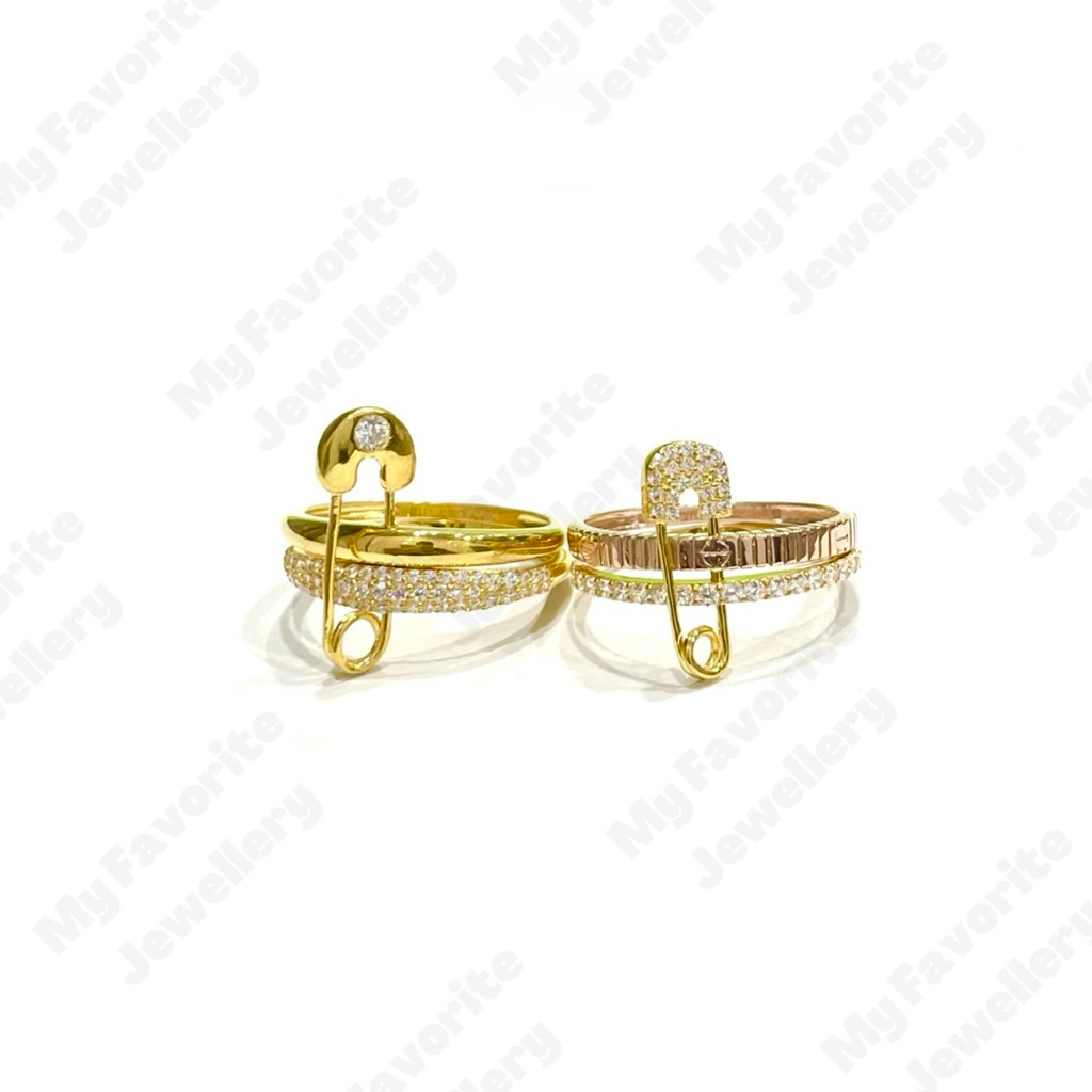 Cincin Peniti Susun 2 Uk18 Mewah Emas Asli Kadar 700 16K