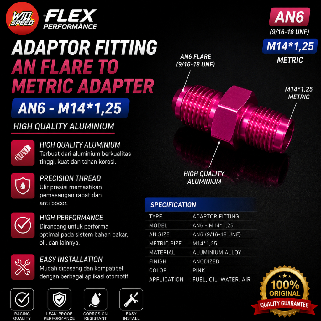 ADAPTOR ADAPTER FITTING FLEX AN FLARE TO METRIC ADAPTER  AN6 - M12*1,25