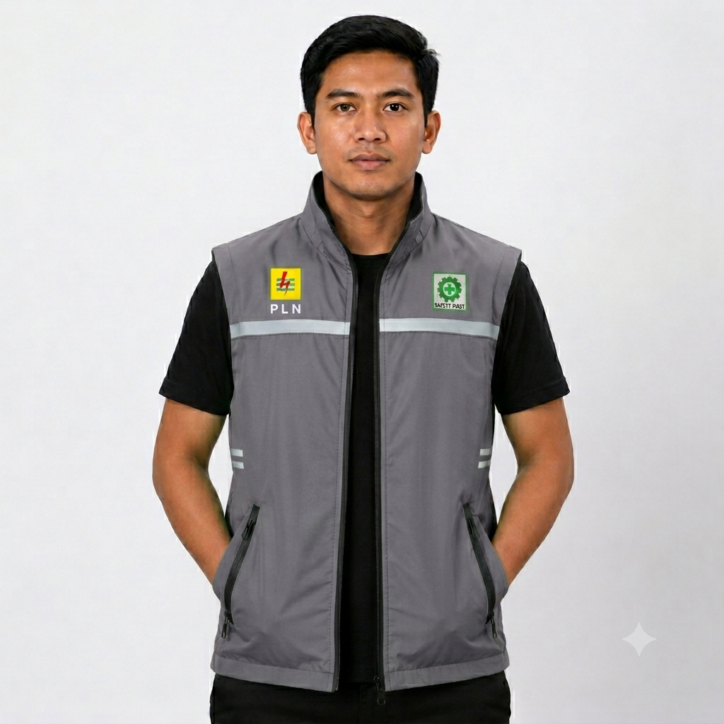 Rompi Scotlight Distro Logo K3 PLN Indonesia Waterproof Rompi Vest Taslan Zipper K3 PLN Pria Wanita 