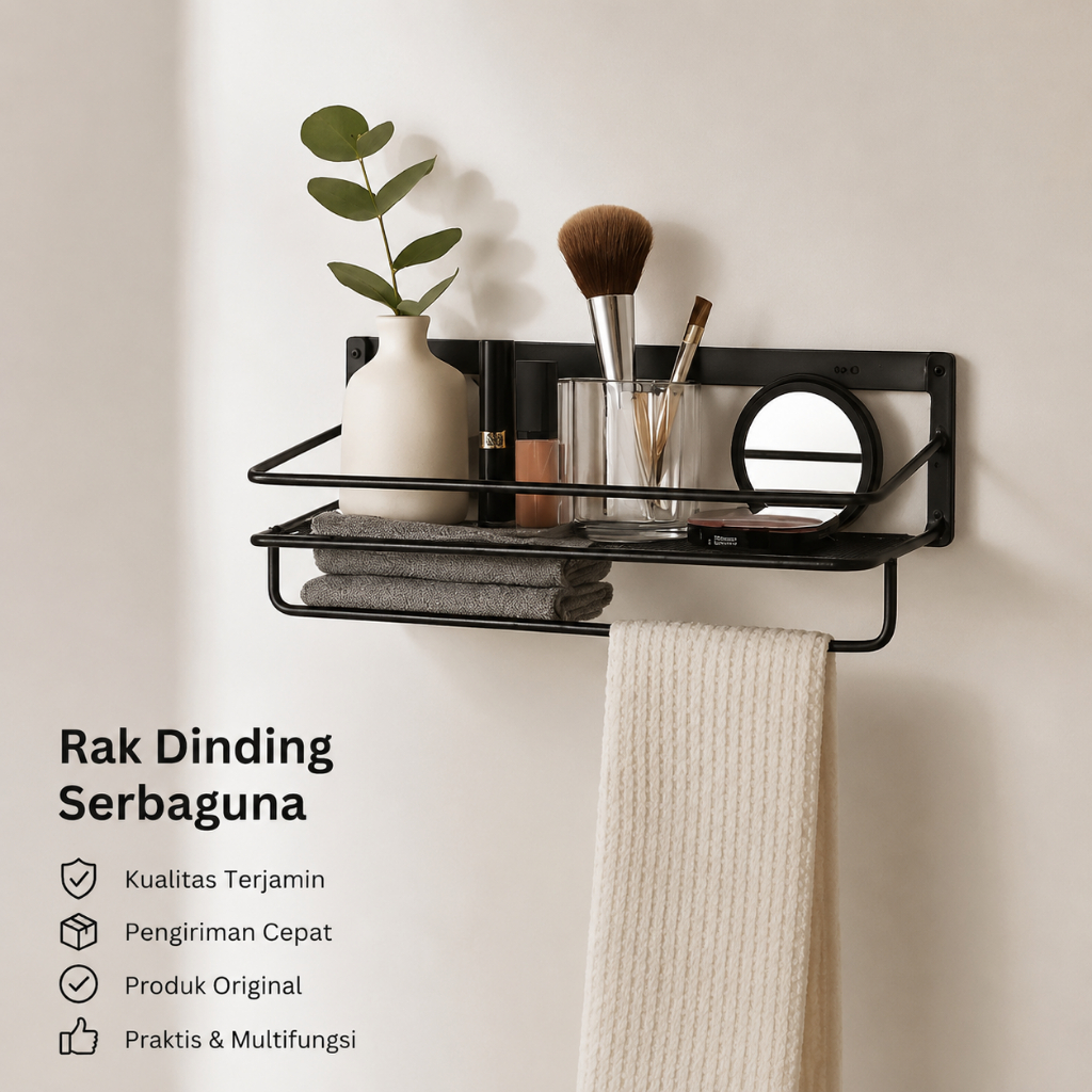 Rak Dinding Besi Minimalis – Rak Gantung Besi Dapur, Toilet, dan Laundry
