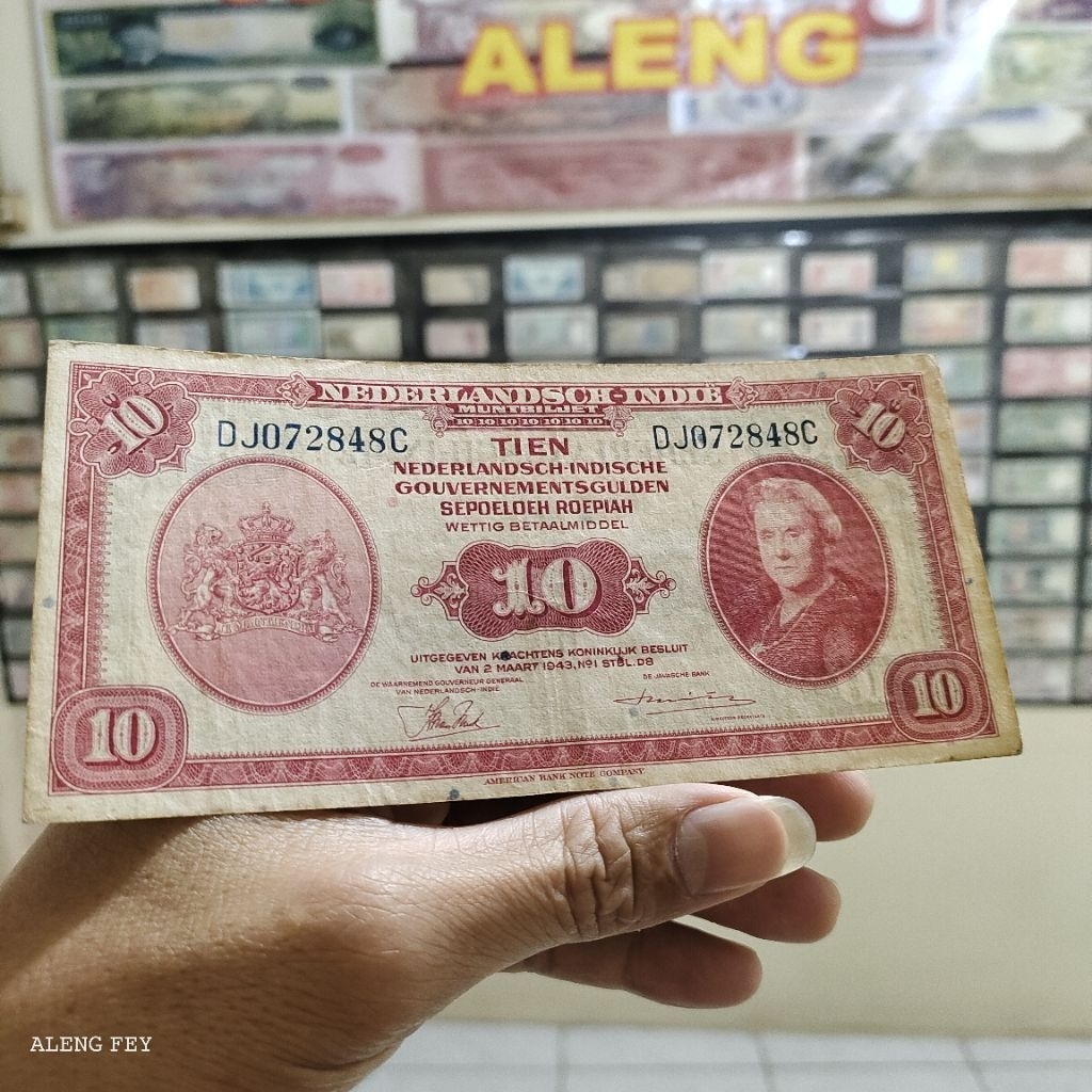 uang kuno Nica 10 Gulden 1943