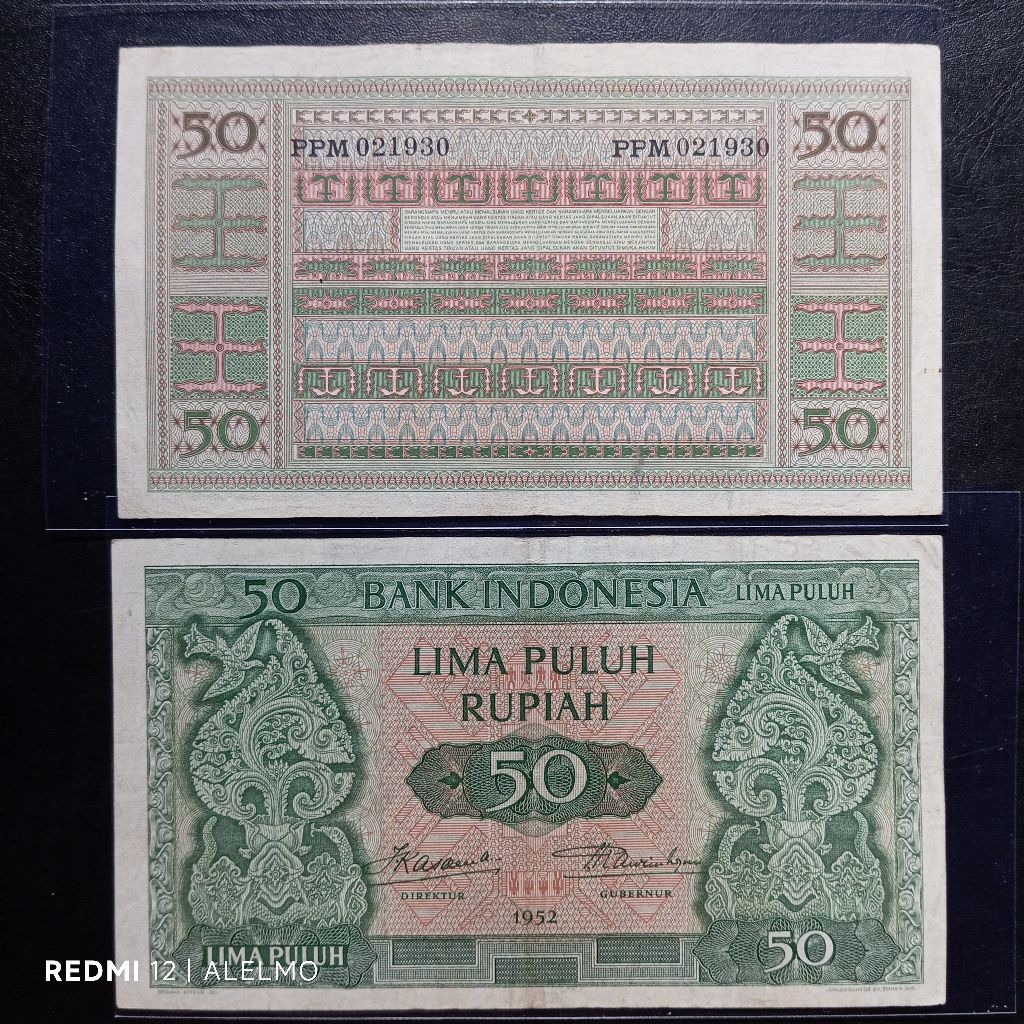 uang kertas 50 rupiah budaya tahun 1952 bagus asli