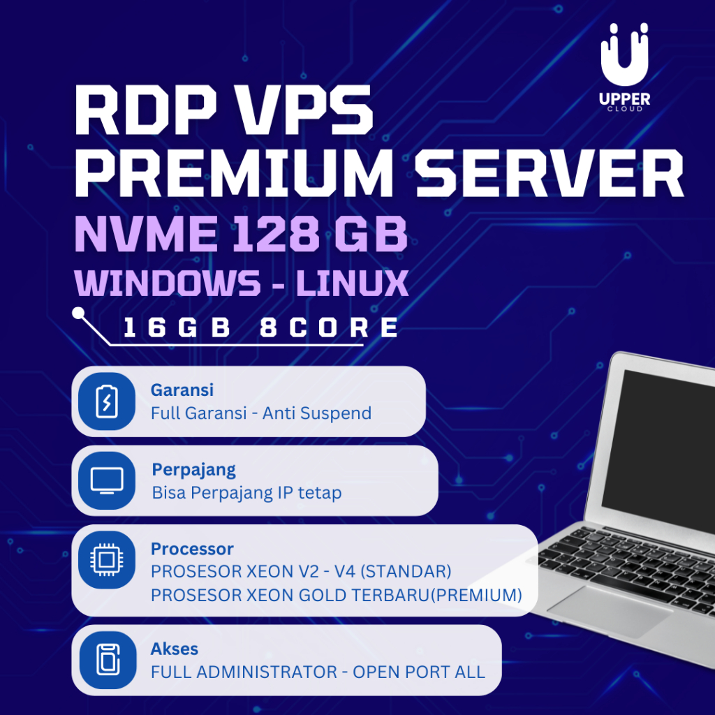 RDP / VPS LEGAL PREMIUM INDONESIA 8 CORE RAM 16 GB BULANAN, TAHUNAN  FULL GARANSI & ANTI DDOS BEBAS 