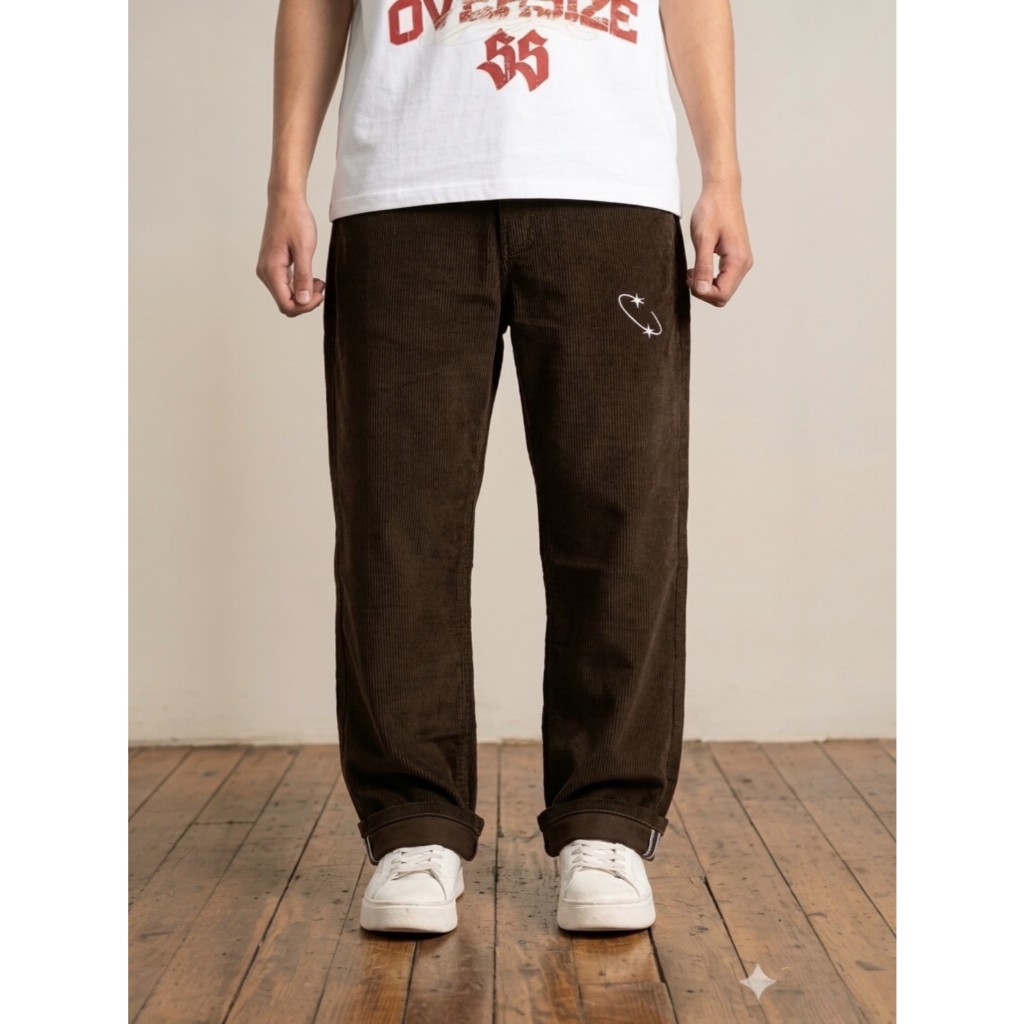 Celana Selvedge Corduroy Baggy Logo Bintang