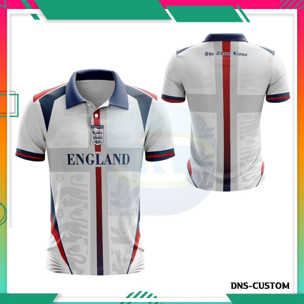 Jersey England 2026 Kaos Polo Pria Jersey Timnas Inggris Custom Full Print