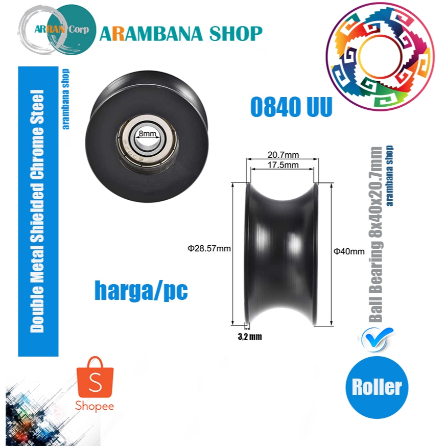 U groove shaped wheel rubber roller guide wheel bearing door and window ‎U 0840 UU