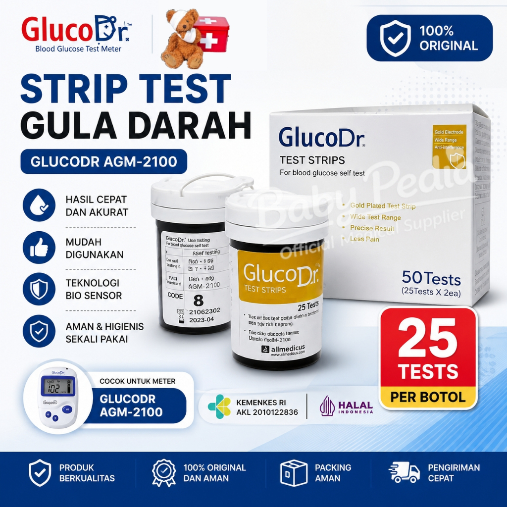 Strip GlucoDr Biosensor Code 8 Refill Stik Tes Gula Darah GDS AGM-2100 - BabyPedia