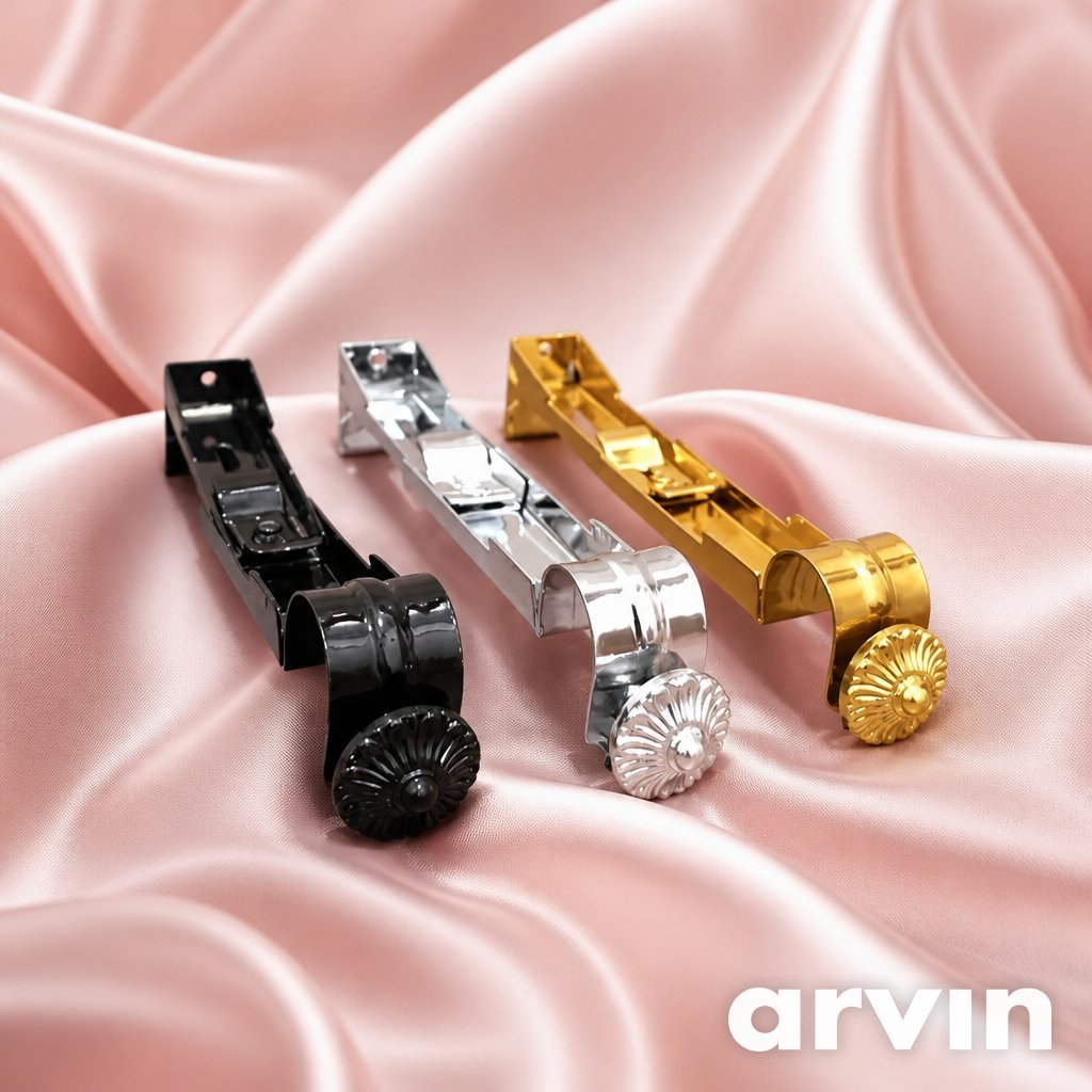 Braket Batang Gorden Bulat Besi Tebal Anti Karat Glossy Kuat 16cm Gold Silver Hitam