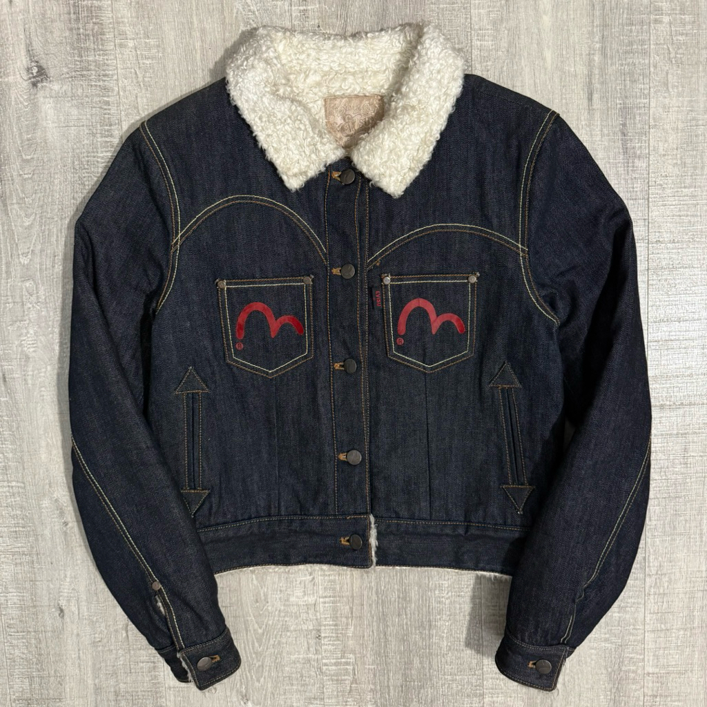 Evisu women sherpa denim jacket