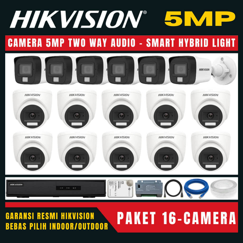 Paket cctv hikvision 5mp audio 16 channel 16 kamera paket cctv lengkap
