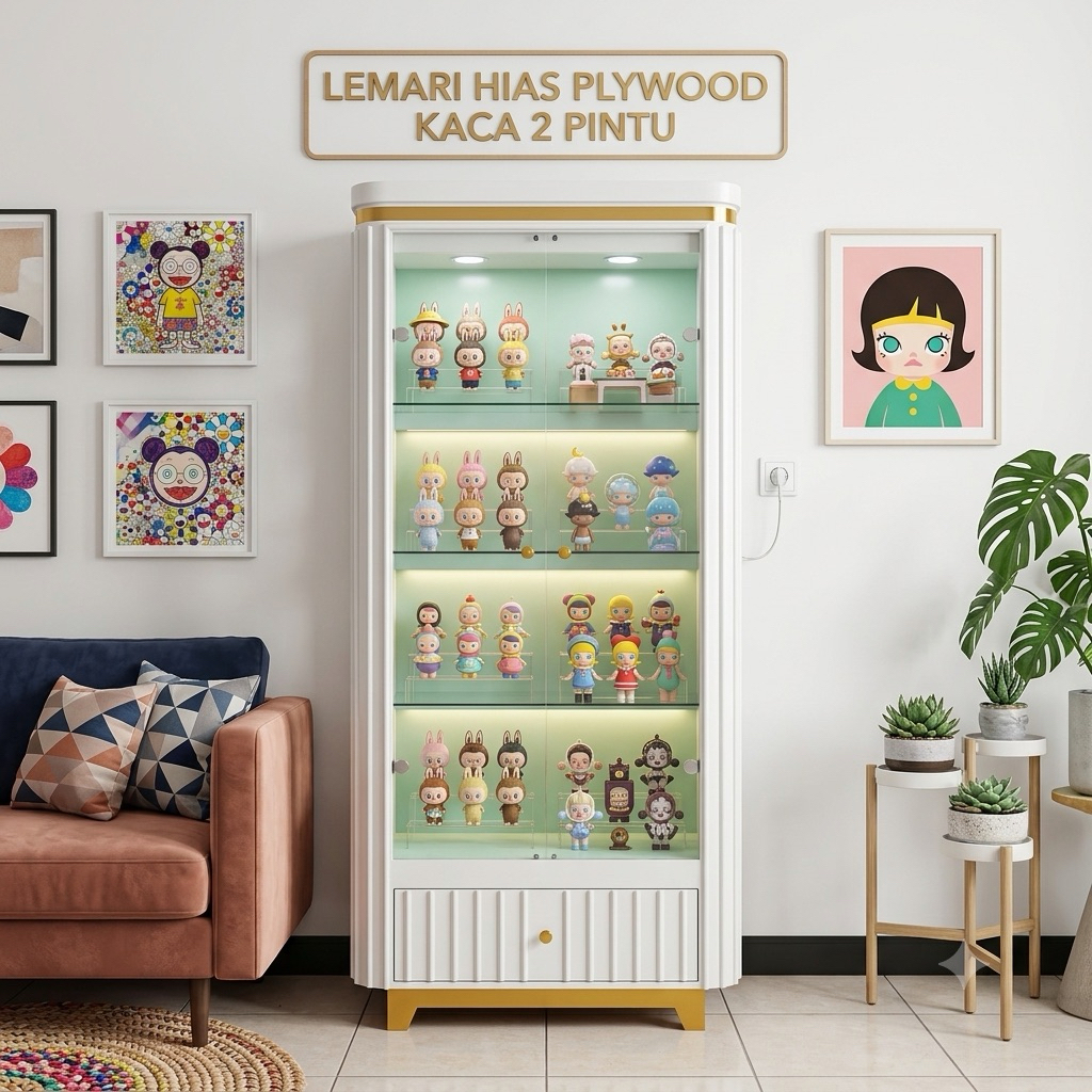 Lemari Hias 2 pintu Kaca Minimalis Lemari Pajangan Murah Lemari Piala Lemari Hias Plywood 2 pintu Le