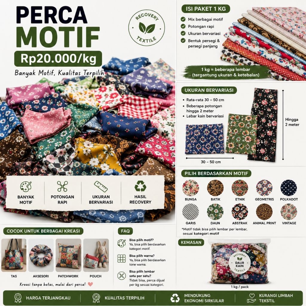 kain perca motif kiloan ,perca bunga bunga