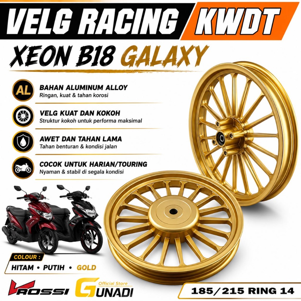 V ROSSI Velg Pelek Racing Tapak Lebar Xeon Mio M3 Fino 125 GEAR Galaxy KWDT Palang 18 Disc 4