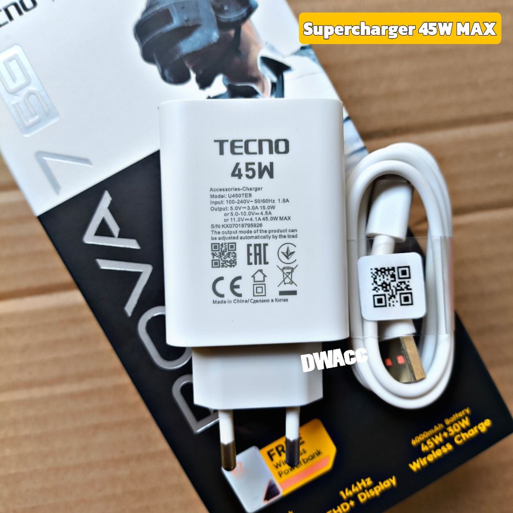 CHARGER Tecno Pova 7 PRO, Pova 7 5g, Pova 7 4G Fastcharging 45W MAX