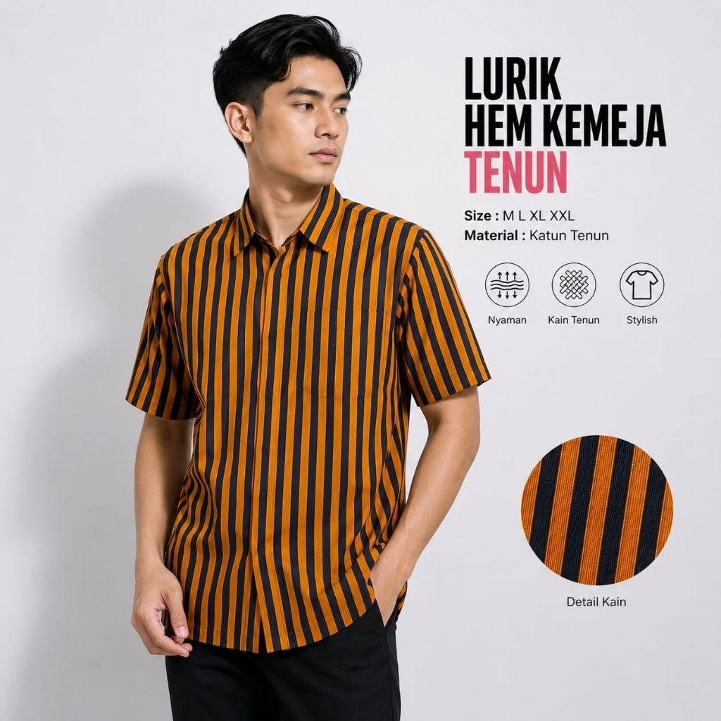 Kemeja Lurik Lengan Pendek Pria Lurik Pria Black Grey Lengan Pendek Kemeja KOKO Lurik