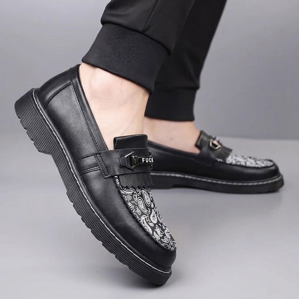 FVCKPSLY Sepatu Loafers Docmart Paisley Skena Pria Casual Kerja