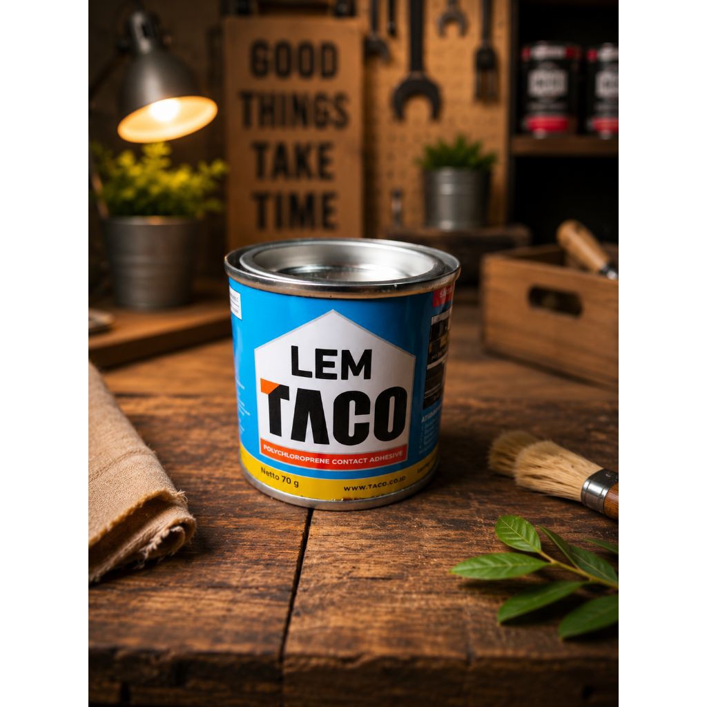 Lem TACO 70 Gram Serbaguna – Lem Kuning Kuat untuk HPL, Kayu, Triplek, Kulit & Kerajinan