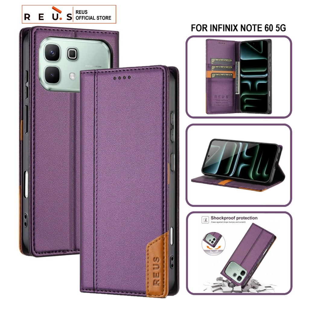 Reus Leather Case Flip Infinix Note 60 5g Premium Magnet Shockproof Cover - REUS Official Store
