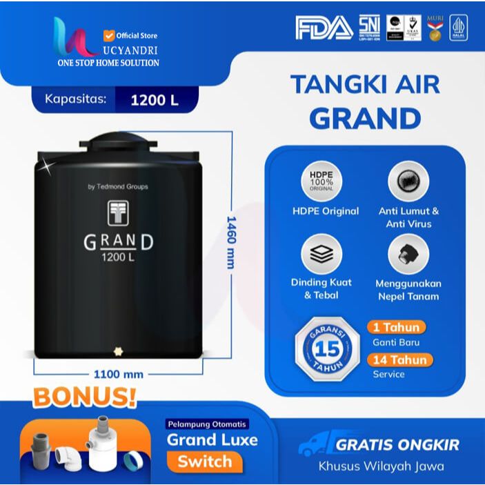 Tandon Air Grand GTA 12000L 12000 Liter Tangki Air Toren Air Kapasitas Industri Anti Lumut