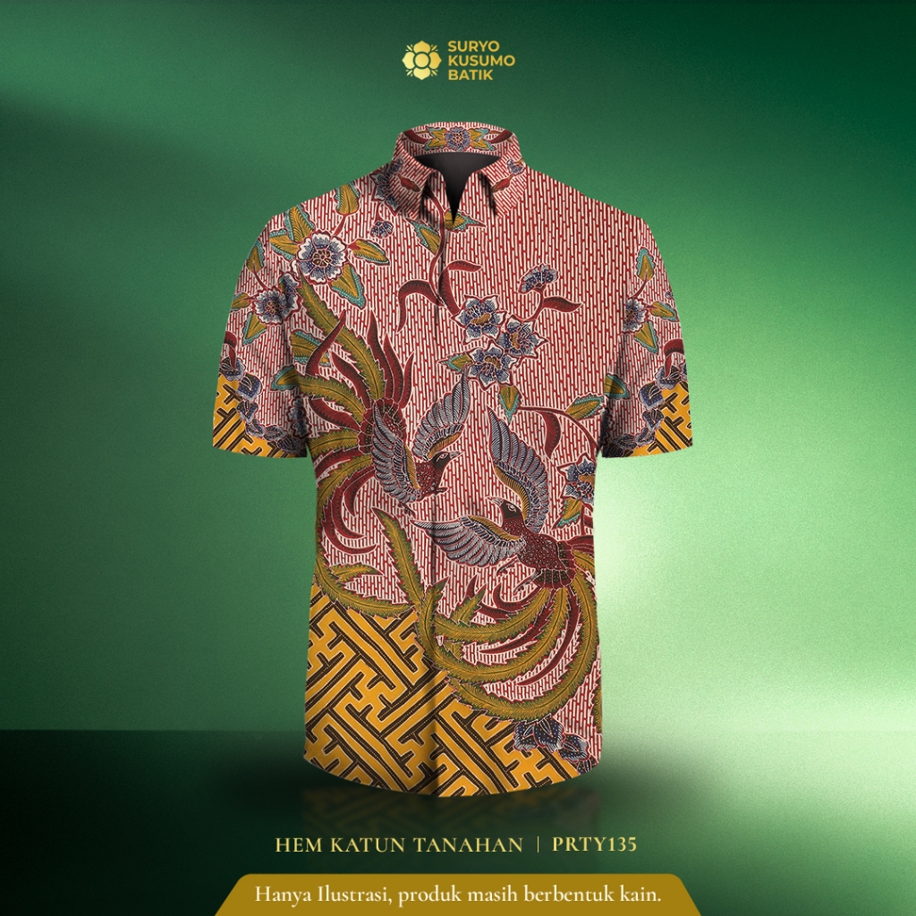 Suryo Kusumo Batik - Kain Batik Tulis Katun Hem Lengan Pendek - Burung Benji Merah