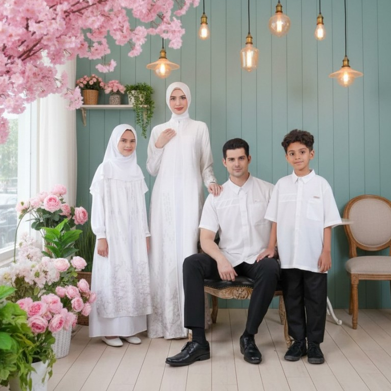SARIMBIT KELUARGA NIBRAS RAYYA SERIES 2026 DHYAKU BROKEN WHITE BY NBRS FASHION BAJU COUPLE GAMIS DEW