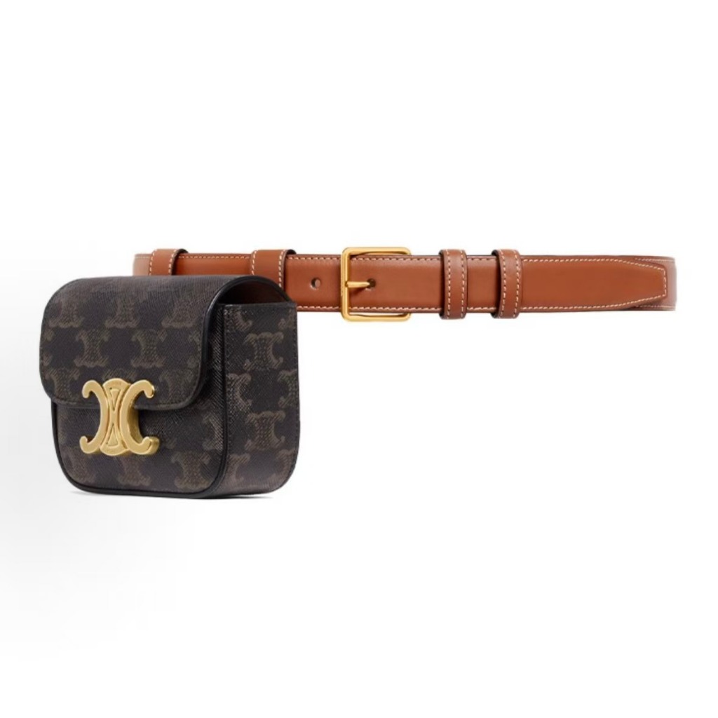 CELINE Triumph Arc de Triomphe Classic Full Print Floral Logo Printed Belt Waist Bag for Women Brown