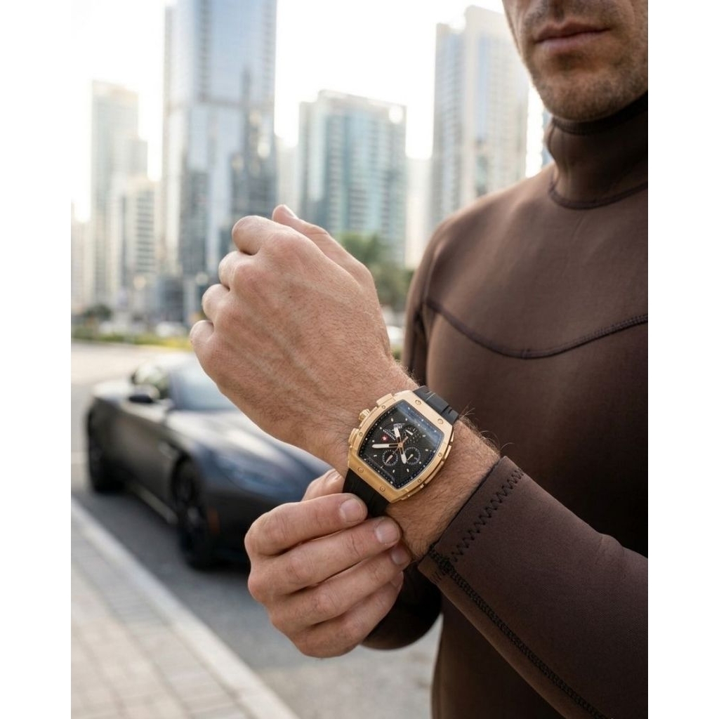 JAM TANGAN PRIA MODEL KOTAK SWISS A ANALOG FASHION ELEGAN HITAM GOLD
