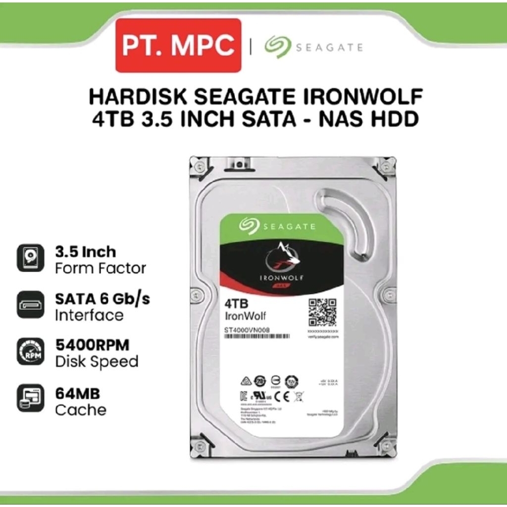 Seagate Ironwolf HDD NAS 4TB Hardisk Server SATA 3.5in