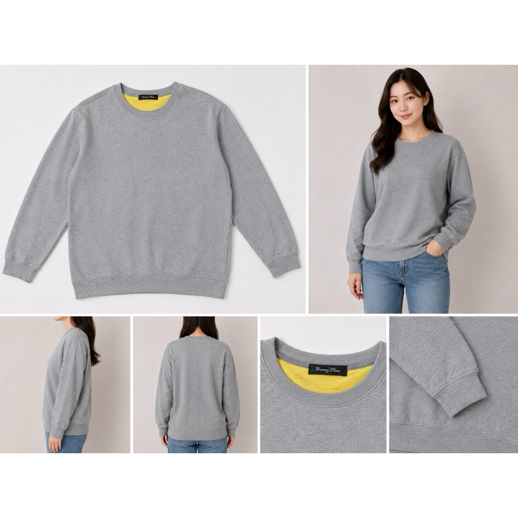 Sweater Abu-Abu Polos Henus Edwin Wanita Casual Basic Long Sleeve