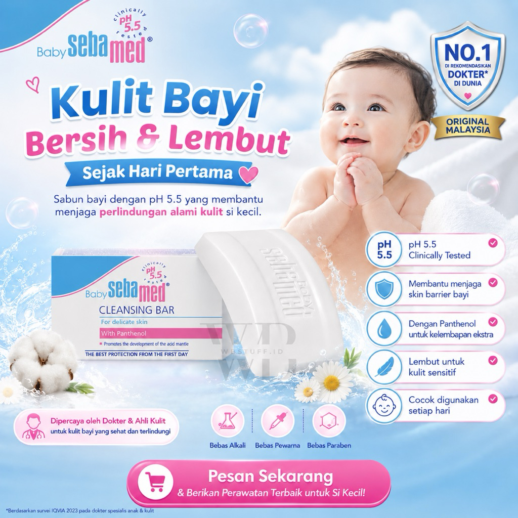 READY ORIGINAL MALAYSIA SEBAMED BABY CLEANSING BAR / SEBAMED BABY SOAP BAR / SABUN BAYI SEBAMED / SE