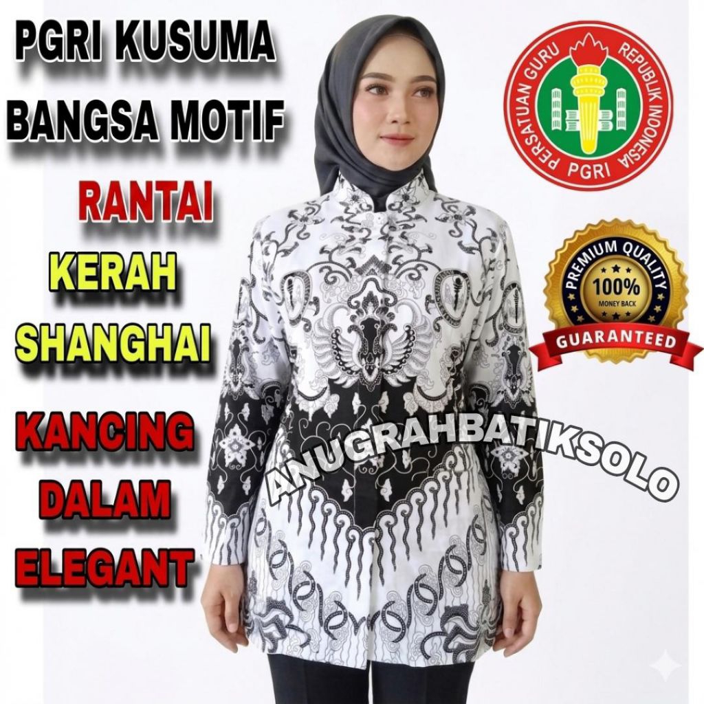 Baju PGRI KUSUMA BANGSA pria dan wanita lapis furing bahan semi sutra nyaman dan adem warna putih