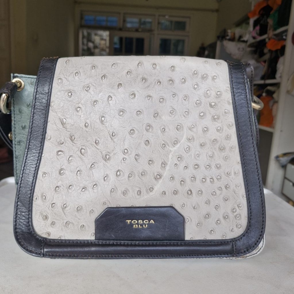 Tas Sling Bahu Kulit Asli Motif Kulbur Tosca Blu Three Tone Rare