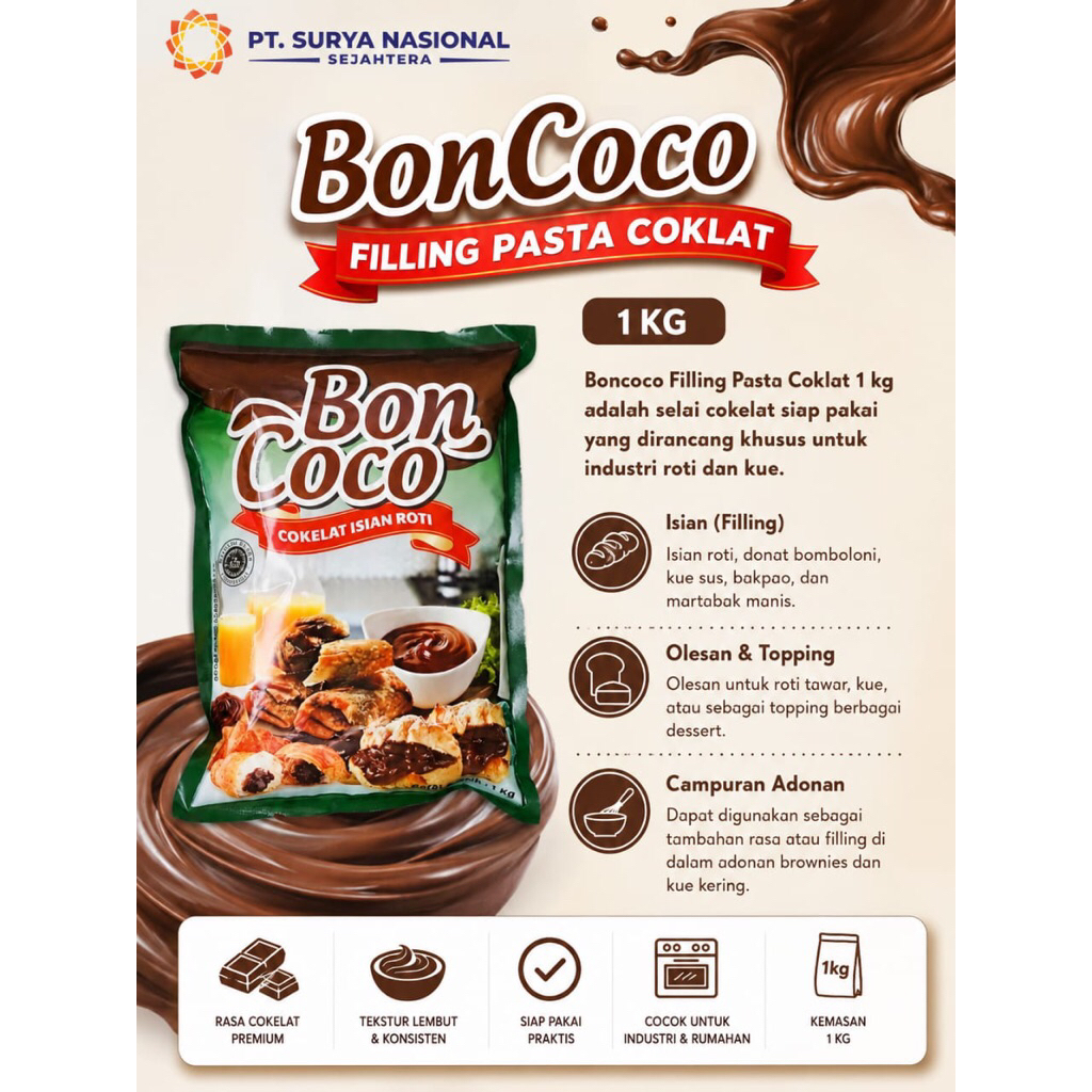 Boncoco Filling Coklat 1kg | Boncoco Coklat Isian Roti 1kg