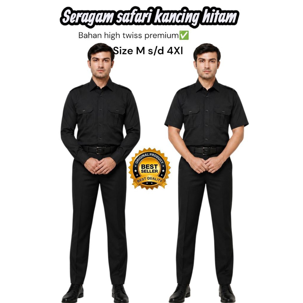 [2026] Seragam Safari PREMIUM / Kemeja Safari /Safari Hitam/Safari Navy /Safari Coklat /Security / S